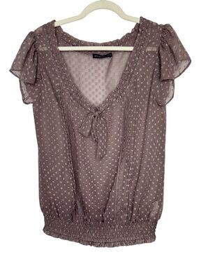 Atmosphere Textured Swiss Dot Tie-Front Sheer Women's Top - Mauve